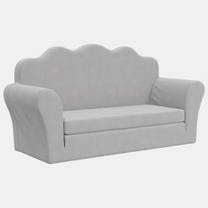 Sofá-cama infantil, Sofá conversível para crianças de 2 lugares pelúcia macia cinzento-claro
