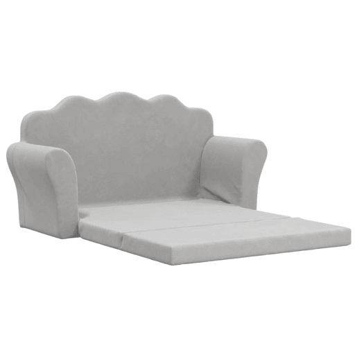 Sofá-cama infantil, Sofá conversível para crianças de 2 lugares pelúcia macia cinzento-claro