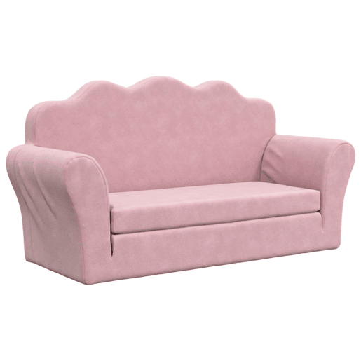 Sofá-cama infantil, Sofá conversível de 2 lugares pelúcia macia rosa