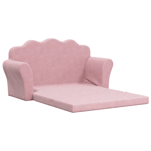 Sofá-cama infantil, Sofá conversível de 2 lugares pelúcia macia rosa