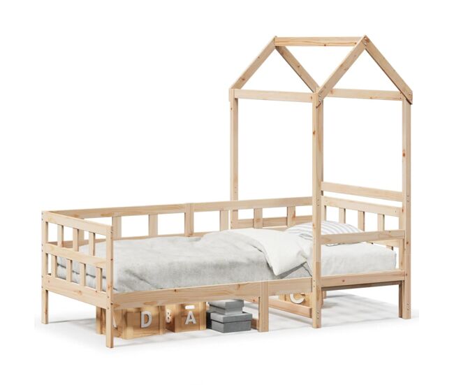 Cama infantil - cama para niños con techo de madera maciza de pino 80x200 cm