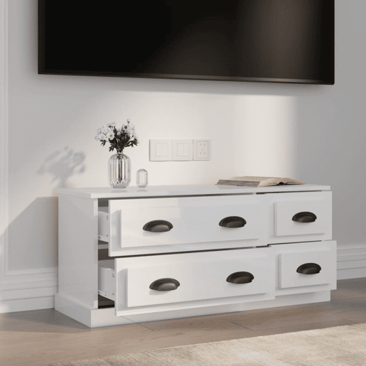 Móvel de TV - Modulo de TV - Armário de TV 100x35,5x45 cm derivados madeira branco brilhante