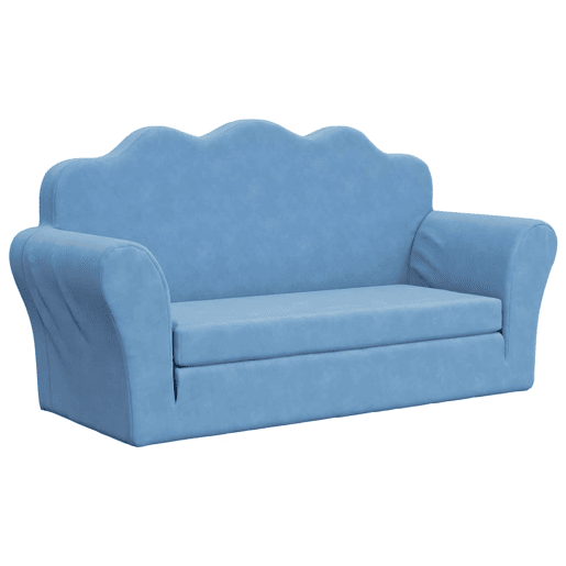 Sofá-cama infantil, Sofá conversível para crianças de 2 lugares pelúcia macia azul Sofá-cama infantil, Sofá conversível para crianças de 2 lugares pelúcia macia azul
