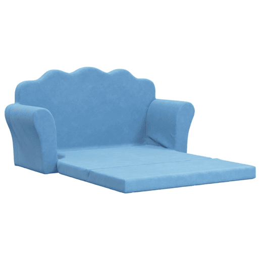 Sofá-cama infantil, Sofá conversível para crianças de 2 lugares pelúcia macia azul Sofá-cama infantil, Sofá conversível para crianças de 2 lugares pelúcia macia azul