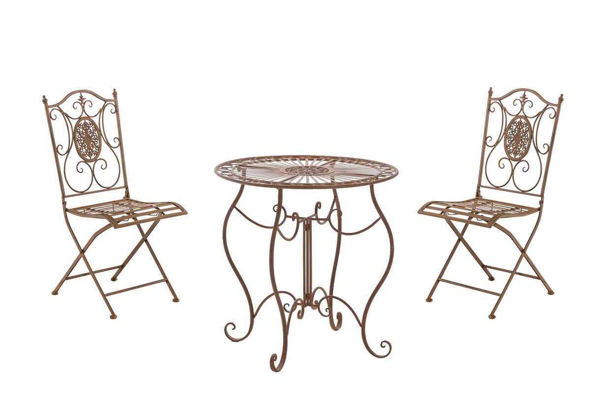 Conjunto de mesa & 2 sillas plegables aldeano metal marrón antiguo 49x42x91.5 cm
