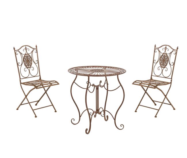 Conjunto de mesa & 2 sillas plegables aldeano metal marrón antiguo 49x42x91.5 cm