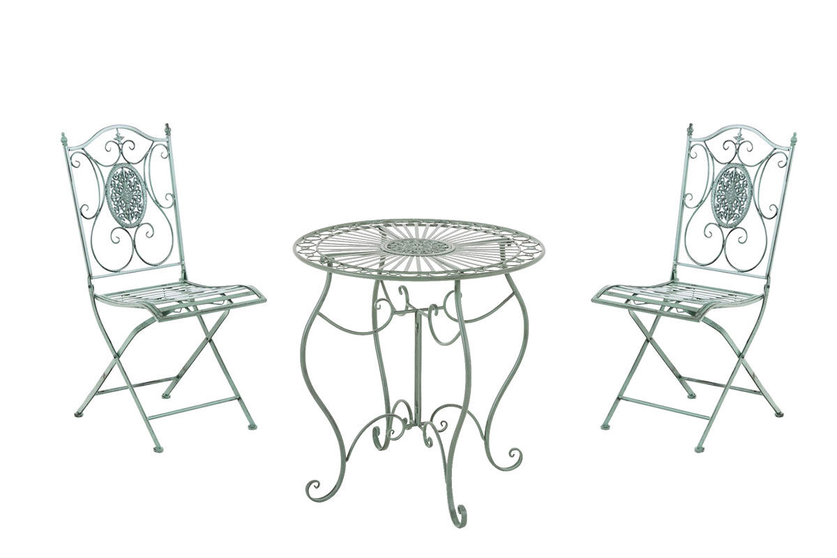 Conjunto de mesa & 2 sillas plegables aldeano metal verde antiguo 49x42x91.5 cm
