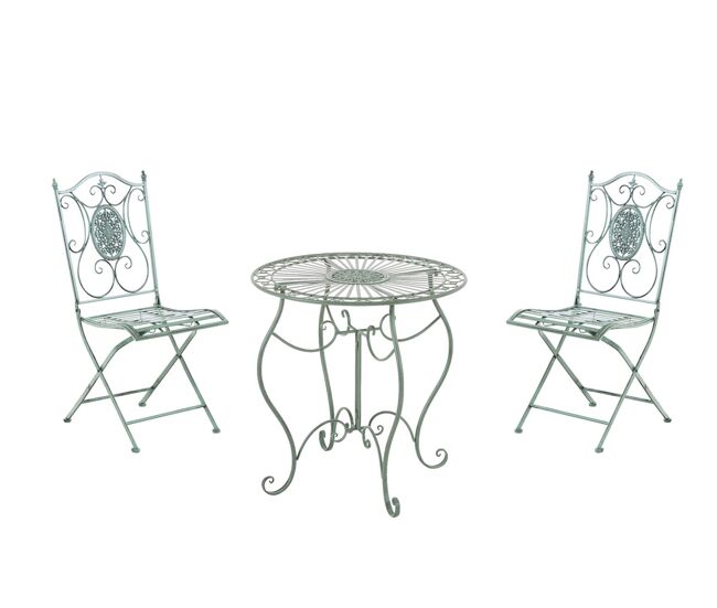 Conjunto de mesa & 2 sillas plegables aldeano metal verde antiguo 49x42x91.5 cm