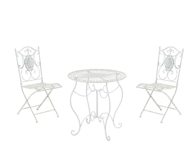 Conjunto de mesa & 2 sillas plegables aldeano metal blanco antiguo 49x42x91.5 cm