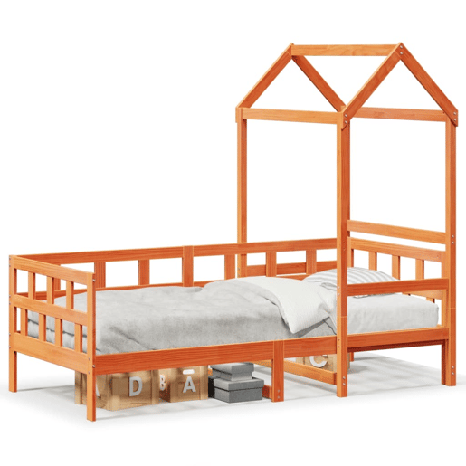 Cama infantil - Cama para crianças com telhado 90x200 cm pinho maciço castanho-mel Cama infantil - Cama para crianças com telhado 90x200 cm pinho maciço castanho-mel