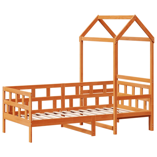 Cama infantil - Cama para crianças com telhado 90x200 cm pinho maciço castanho-mel Cama infantil - Cama para crianças com telhado 90x200 cm pinho maciço castanho-mel