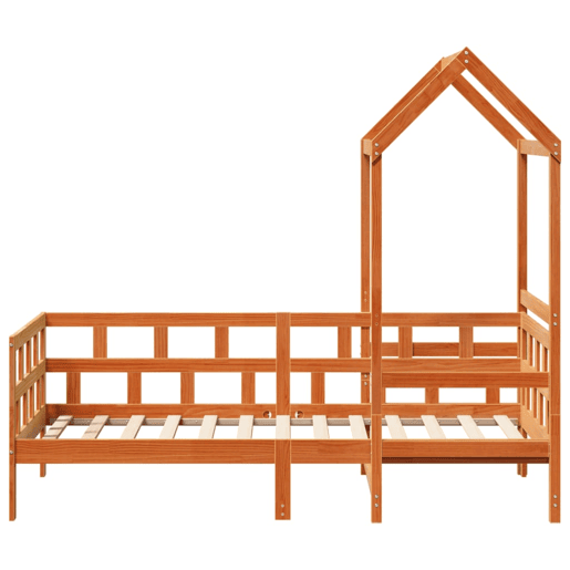 Cama infantil - Cama para crianças com telhado 90x200 cm pinho maciço castanho-mel Cama infantil - Cama para crianças com telhado 90x200 cm pinho maciço castanho-mel