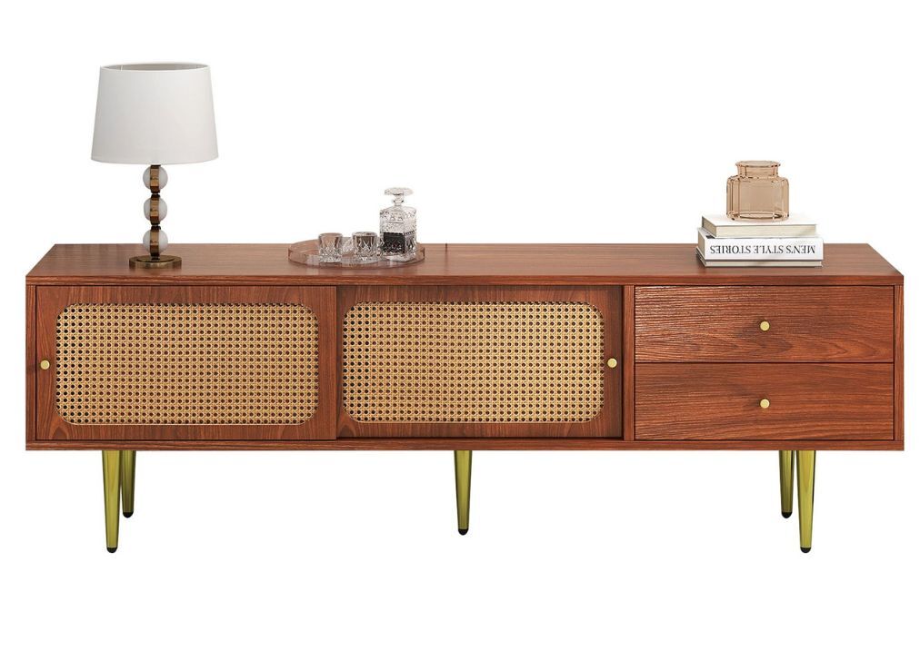 Mueble de TV de ratán con efecto madera