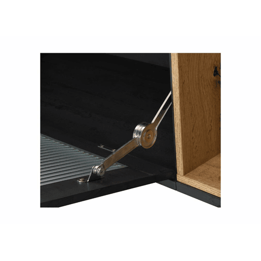 Móvel de TV em vidro cinzento e ondulado com 3 portas articuladas, nicho de arrumação aberto 200 x 40