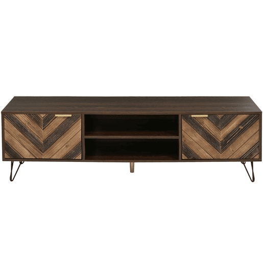 Móvel TV efeito madeira, 2 portas e 2 nichos abertos, castanho, 155x38x48cm