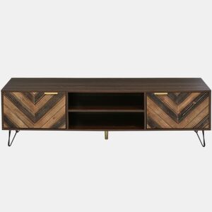 Móvel TV efeito madeira, 2 portas e 2 nichos abertos, castanho, 155x38x48cm