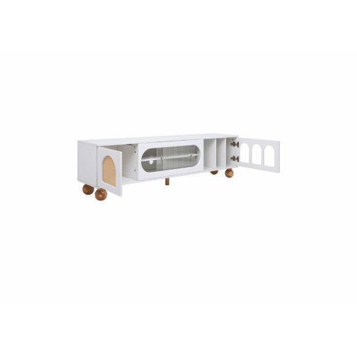 Móvel de TV branco com porta de vime e puxadores dourados 170*47*37 cm