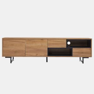 Móvel TV efeito madeira 2 gavetas, 2 portas e 2 nichos abertos preto 173x38x48cm