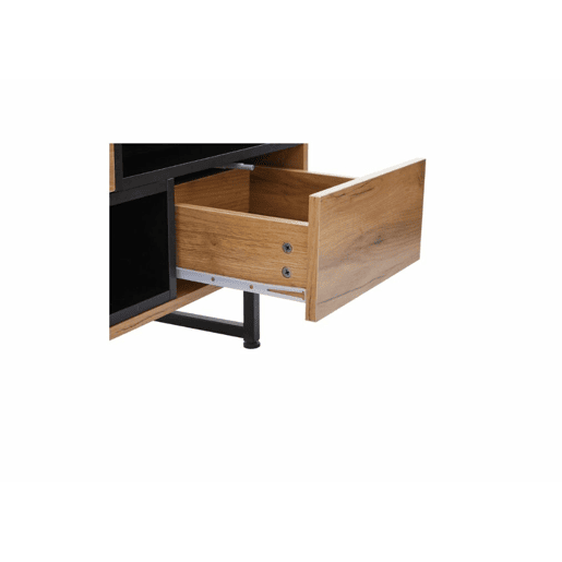 Móvel TV efeito madeira 2 gavetas, 2 portas e 2 nichos abertos preto 173x38x48cm