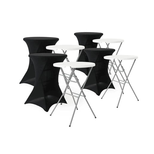Mesa de recepção dobrável de aço com capa de proteção, set de 4, Gala + cobertura x4, Preto, 81x81x110 cm