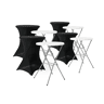 Mesa de recepção dobrável de aço com capa de proteção, set de 4, Gala + cobertura x4, Preto, 81x81x110 cm