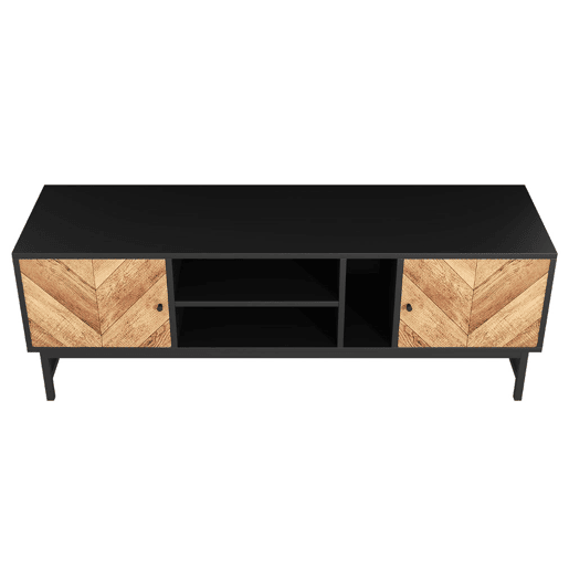 Mueble de TV moderno y minimalista en efecto madera negra con 2 puertas 150*38*55cm