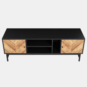 Mueble de TV moderno y minimalista en efecto madera negra con 2 puertas 150*38*55cm