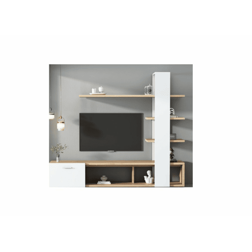 Conjunto de armário de TV de parede moderno para sala de estar com efeito carvalho branco 180x33,5x151,5cm