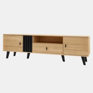 Móvel de TV industrial em madeira e design preto com gavetas, várias funções de arrumação, aspeto único L172cm