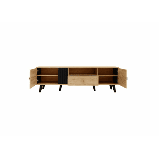 Móvel de TV industrial em madeira e design preto com gavetas, várias funções de arrumação, aspeto único L172cm