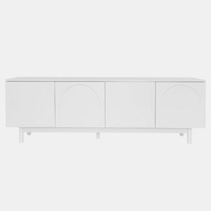 Móvel de TV branco estilo luxo com portas texturadas em forma de U