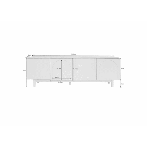 Móvel de TV branco estilo luxo com portas texturadas em forma de U