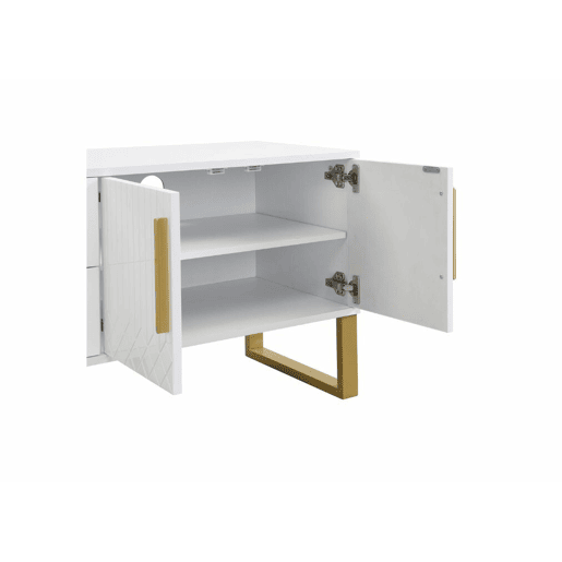 Móvel de TV branco brilhante com padrão gravado e puxadores e pernas dourados 170*40*53cm