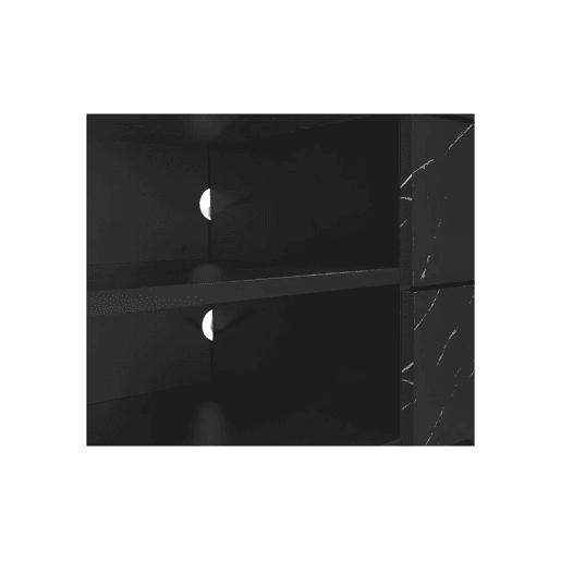 Móvel TV efeito mármore preto com iluminação LED, 2 portas e 2 gavetas
