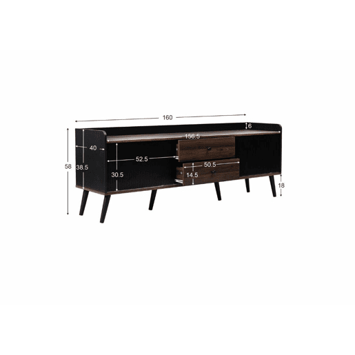 Móvel TV efeito madeira e preto com 2 gavetas centrais e 2 portas de correr A58L160P40cm