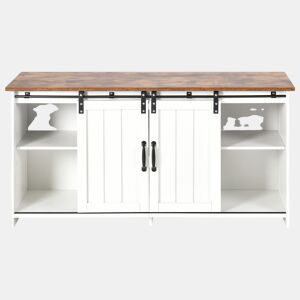 Móvel de TV industrial branco com efeito de madeira castanha vintage e 2 portas de correr e prateleira