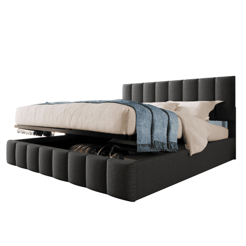 Cama de casal de linho 140x200cm com armazenamento,cinzento Cama de casal de linho 140x200cm com armazenamento,cinzento