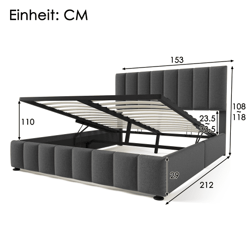 Cama de casal de linho 140x200cm com armazenamento,cinzento Cama de casal de linho 140x200cm com armazenamento,cinzento