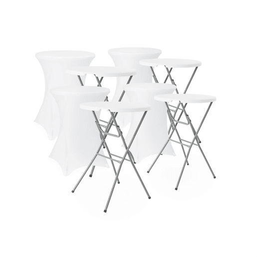 Mesa de recepção dobrável de aço com capa de proteção, set de 4, Gala + cobertura x4, Branco, 81x81x110 cm