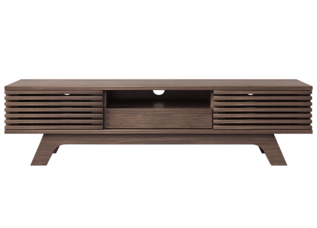 Mueble de TV vintage con efecto madera retro, 2 cajones y puertas.