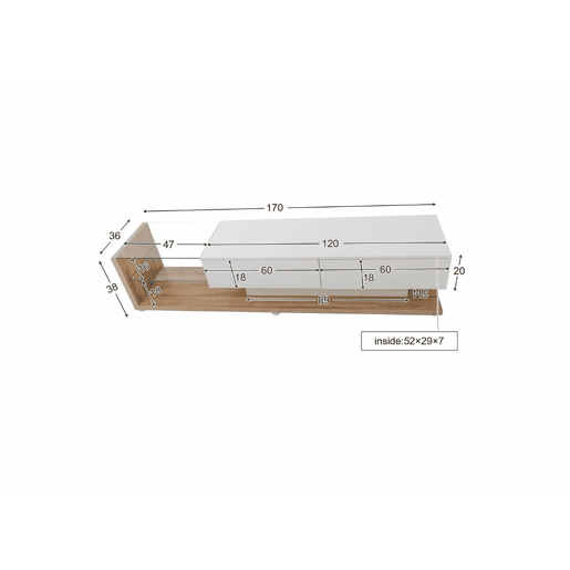 Móvel de TV branco brilhante e madeira com vidro e iluminação LED variável 170*36*38cm