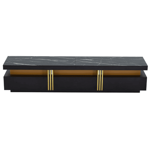 Móvel TV moderno efeito mármore preto e dourado com três gavetas 200x40x42cm Móvel TV moderno efeito mármore preto e dourado com três gavetas 200x40x42cm