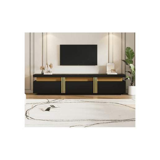 Móvel TV moderno efeito mármore preto e dourado com três gavetas 200x40x42cm Móvel TV moderno efeito mármore preto e dourado com três gavetas 200x40x42cm