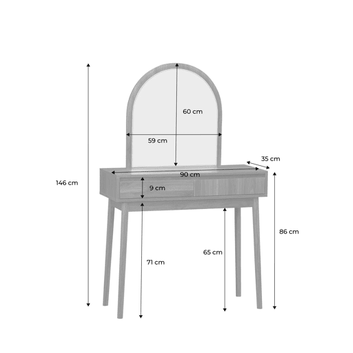 Móvel toucador de madeira espelho redondo, 90cm, Linear, Madeira de nogueira, 90x35x146 cm Móvel toucador de madeira espelho redondo, 90cm, Linear, Madeira de nogueira, 90x35x146 cm