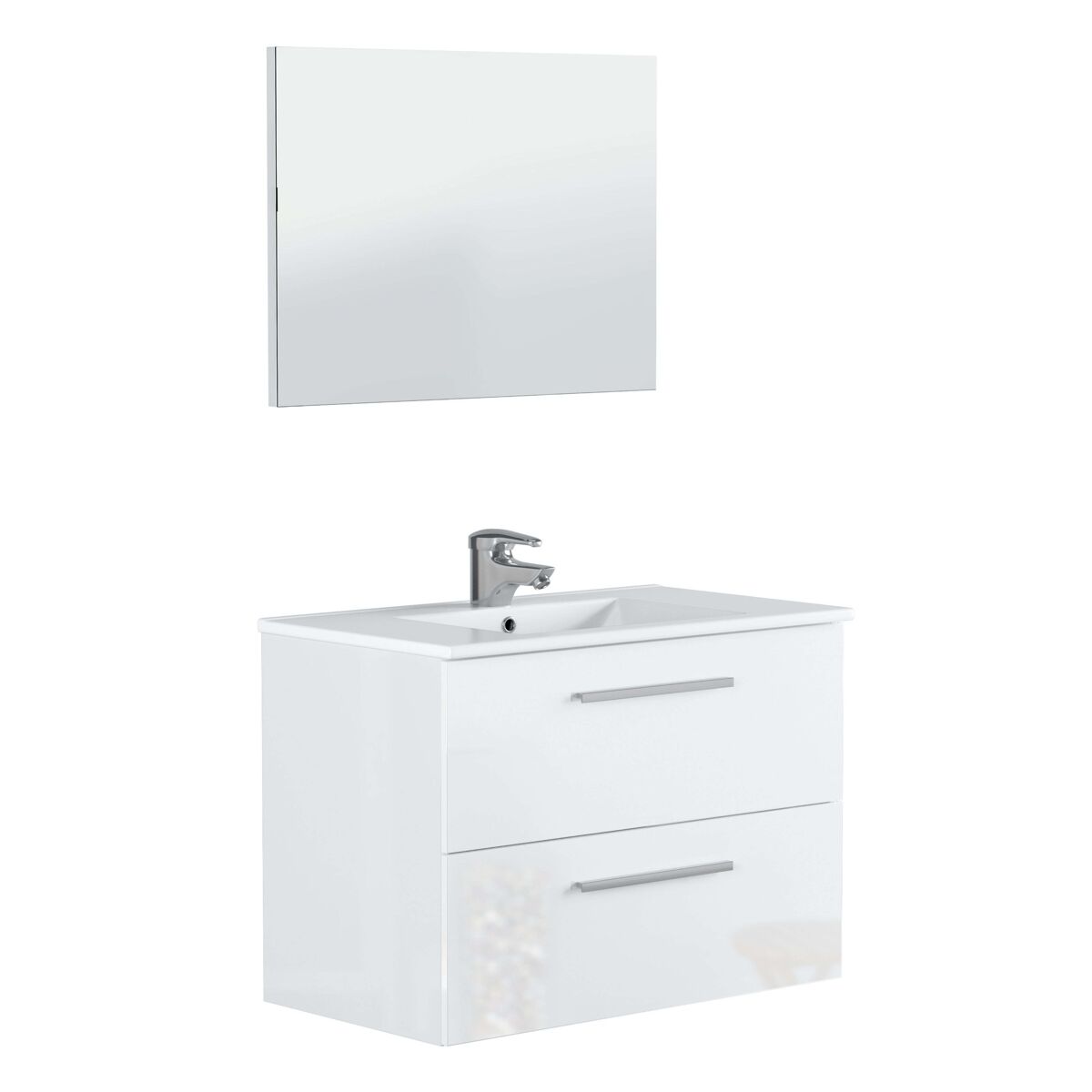 Mueble de baño suspendido aruba estilo contemporáneo en color blanco con 2 cajones y espejo 80x45x57 cm (lavabo opcional)