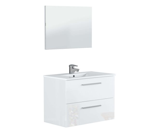 Mueble de baño suspendido aruba estilo contemporáneo en color blanco con 2 cajones y espejo 80x45x57 cm (lavabo opcional)