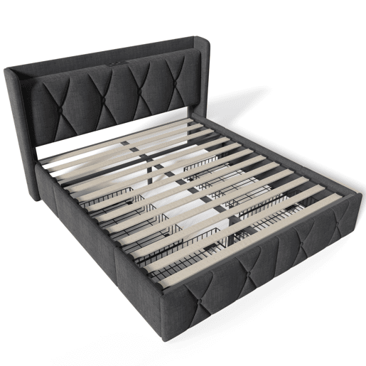 Cama de casal de linho 140x200cm com 4 gavetas,cinzento