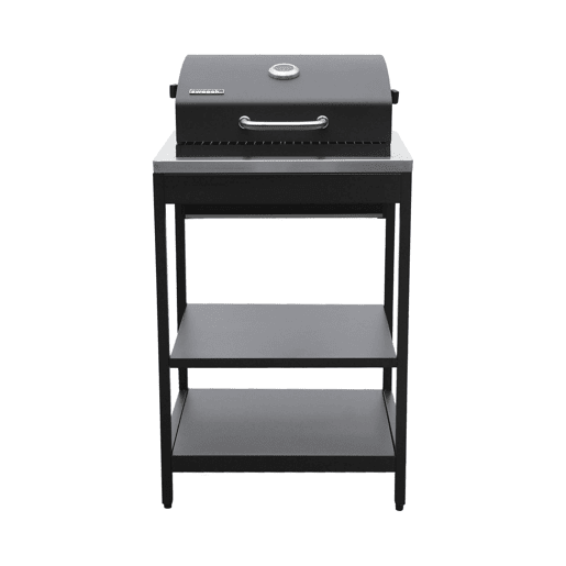 Barbecue a carvão aço inoxidável grade cromada com duas prateleiras, Naxos, Preto, 60x58.5x138 cm
