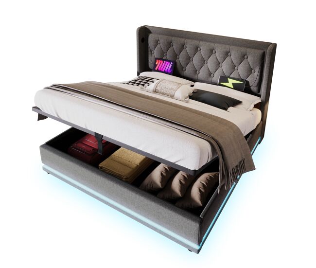 Cama de matrimonio de algodón con almacenaje 170x210