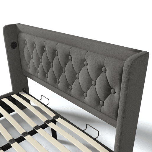 Cama de casal de algodão 160x200cm com armazenamento,luz led,cinzento